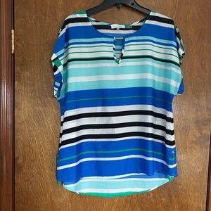 Calvin Klein Blue and Green Striped Blouse